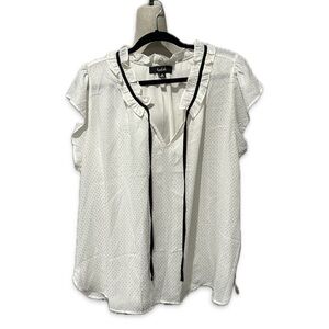 Lipslide Blouse Top Size 3X White Polka Dot Ruffle Sleeve Casual